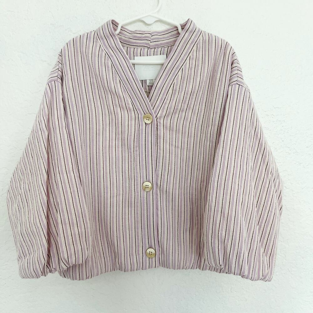 Zara Timeless Lilac Striped Textured Jacket